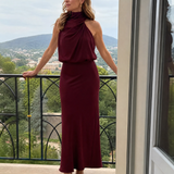 Sabina | Midi šaty bez rukávů s nařaseným výstřihem