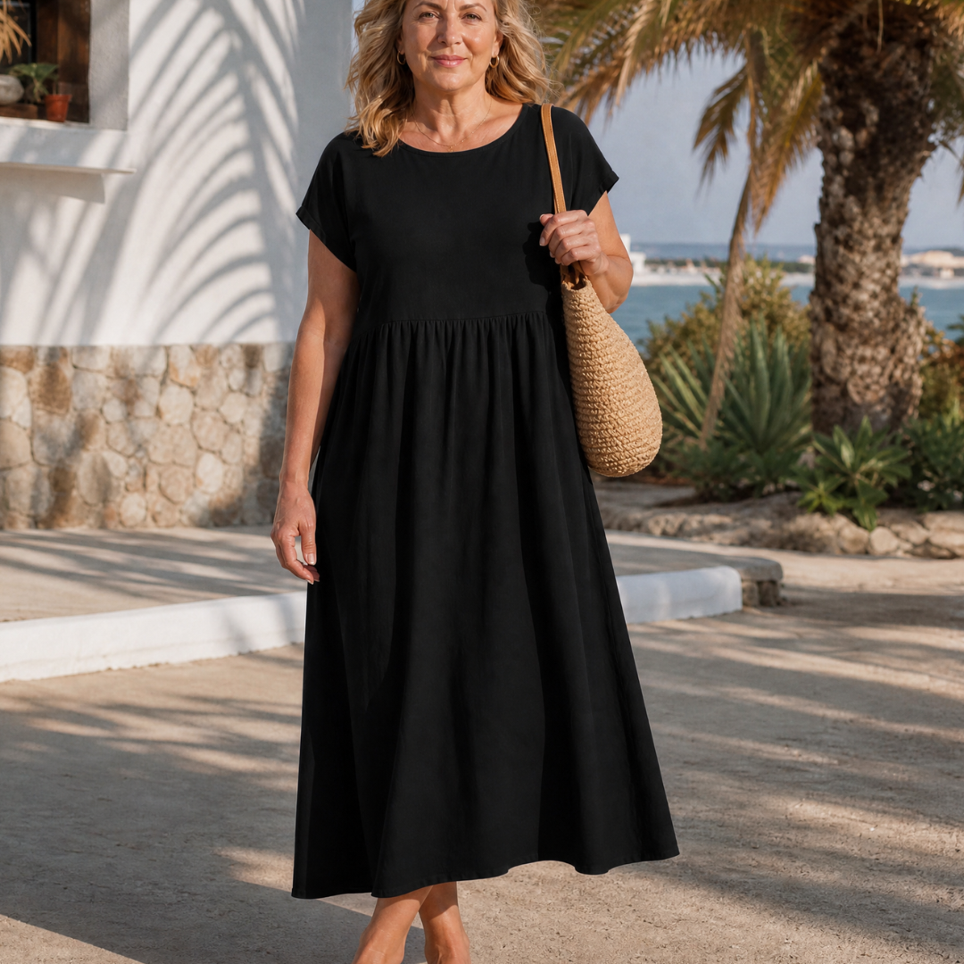 Daniela | Minimalistické volné midi šaty s krátkým rukávem