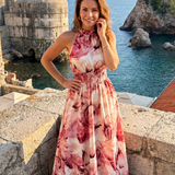 Simona | Midi šaty s nabíraným pasem a abstraktním vzorem